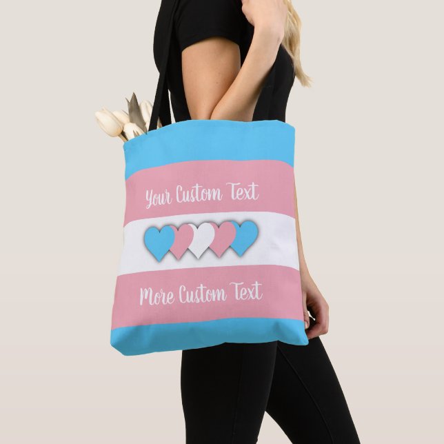 Bolsa Tote Bandeira do orgulho transgênero com texto (Close Up)