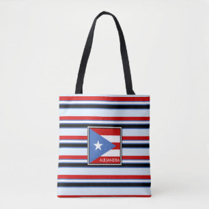 Bolsa Tote Bandeira e listras de Puerto Rico personalizadas