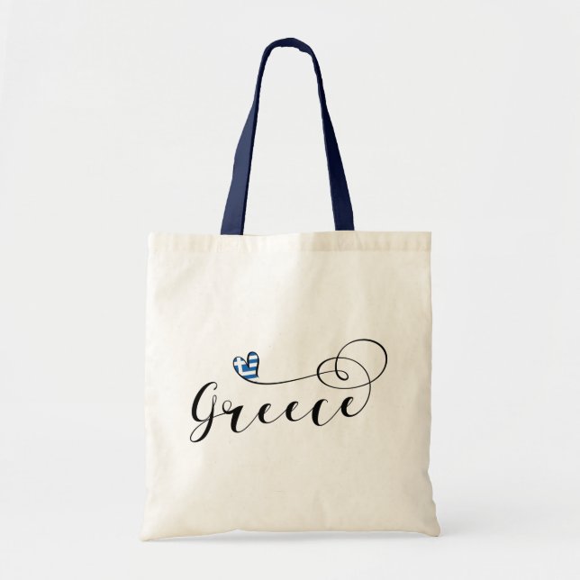 Bolsa Tote Bandeira Grega No Coração, Grécia Tote Bag (Frente)