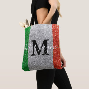 Bolsa Tote Bandeira italiana Glitter Roma Veneza Itália Viage