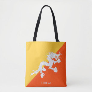 Bolsa Tote Bandeira Nacional do Butão com seu nome