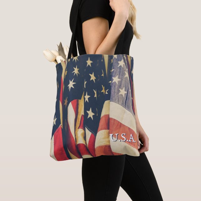 Bolsa Tote Bandeira Patriótica Multi-Americana Clássica (Close Up)