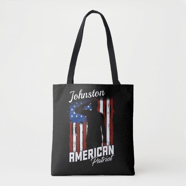 Bolsa Tote Bandeira Personalizada do Patriot Soldier EUA (Frente)