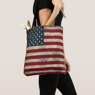 Bolsa Tote Bandeira rústica do vintage do monograma