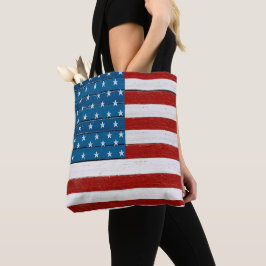 BOLSA TOTE BANDEIRA VERMELHA AZUL-AMERICANA EM MADEIRA