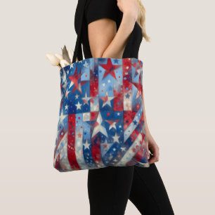 Bolsa Tote Bandeira Vermelha Patriótica e Abstrato Azul