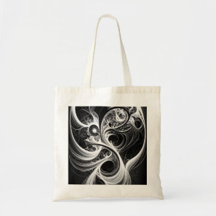 Bolsa Tote Bandeja abstrato Black White Swirl