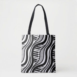 Bolsa Tote Bandeja da Bolinhas de Música Piano Preta e Branca