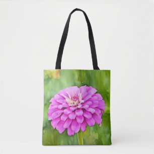 Bolsa Tote Bandeja de Arte de Aquarela com Flor de Mãe Rosa