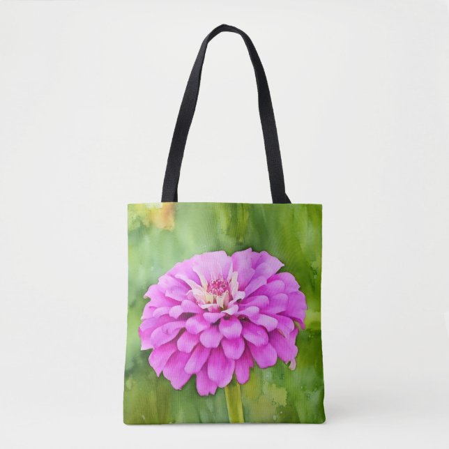 Bolsa Tote Bandeja de Arte de Aquarela com Flor de Mãe Rosa (Frente)