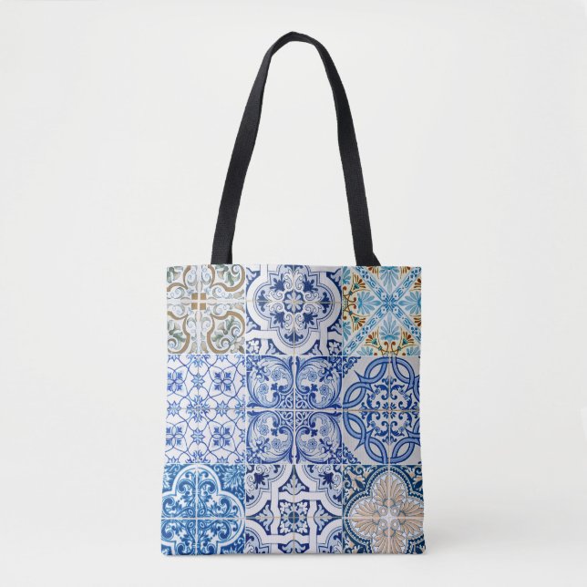 Bolsa Tote Bandeja de Azulejos Azuis (Frente)