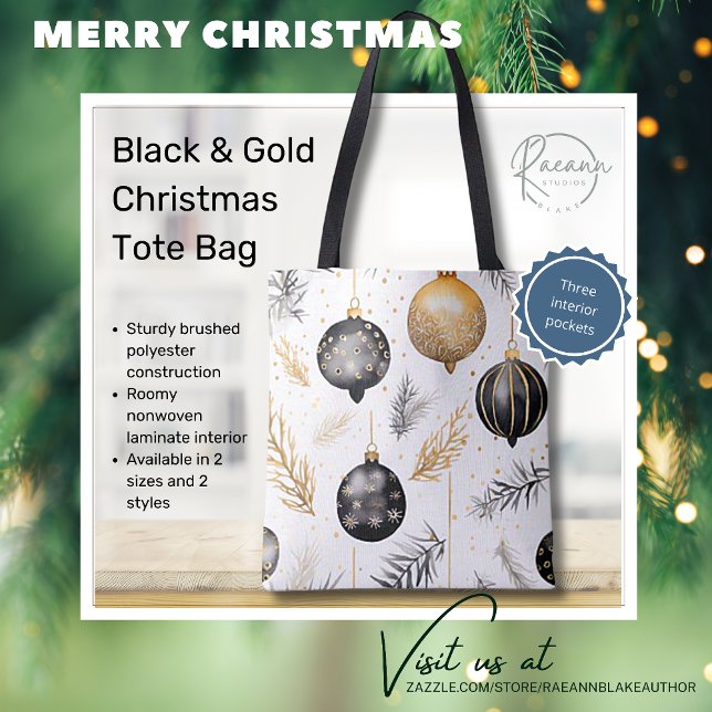 Bolsa Tote Bandeja de Design de Natal Preta e Dourada (Criador carregado)