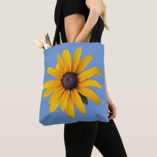 Bolsa Tote Bandeja de Foto Azul de Flor Amarelo