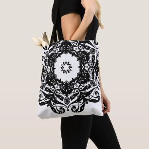 Bolsa Tote Bandeja de Mandala Preta e Branca