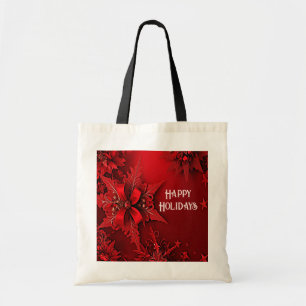 Bolsa Tote Bandeja de Natal Feriado Floral de Fita Vermelha