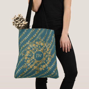 Bolsa Tote Bandeja de Toque Azul e Dourado