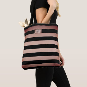 Bolsa Tote Bandeja de Toques de Stripes Douradas de Rosa Chic