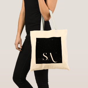 Bolsa Tote Bandeja de Tota de Glitter Preto Chic com Iniciais