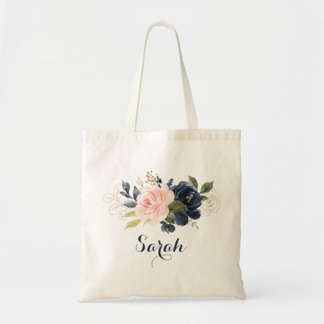 Bolsa Tote Bandeja de Tota de Marinho de Blush Floral Persona (Frente)