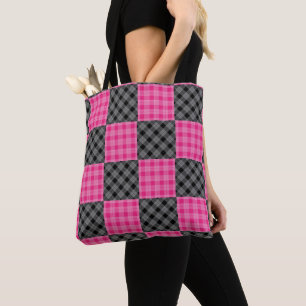 Bolsa Tote Bandeja de Xadrez rosa e preta