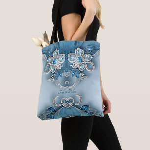 Bolsa Tote Bandeja Floral de Toques de Ornamentado Azul