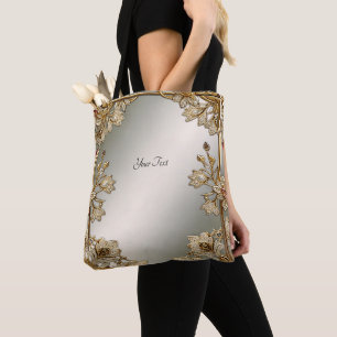Bolsa Tote Bandeja Floral de Toques do Ornamentado Dourado