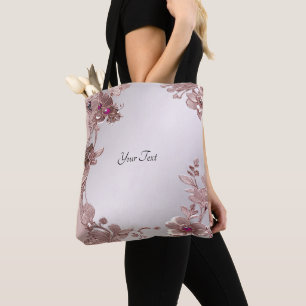Bolsa Tote Bandeja Floral de Toques do Ornamentado Rosa
