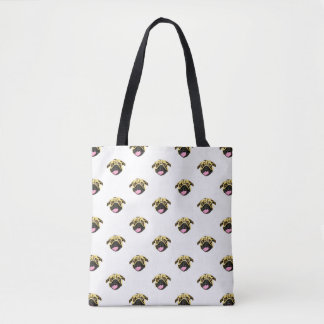 Bolsa Tote Bandeja Impressão de Pug Branco