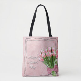 Bolsa Tote Bando de Tulipas Cor-de-Rosa dia de as mães Saco