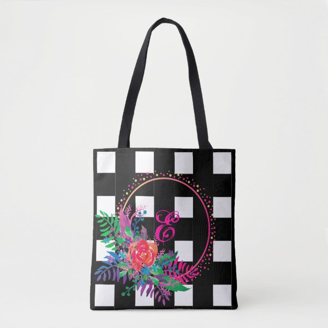 Bolsa Tote bando floral controlado personalizado com fronteir (Frente)