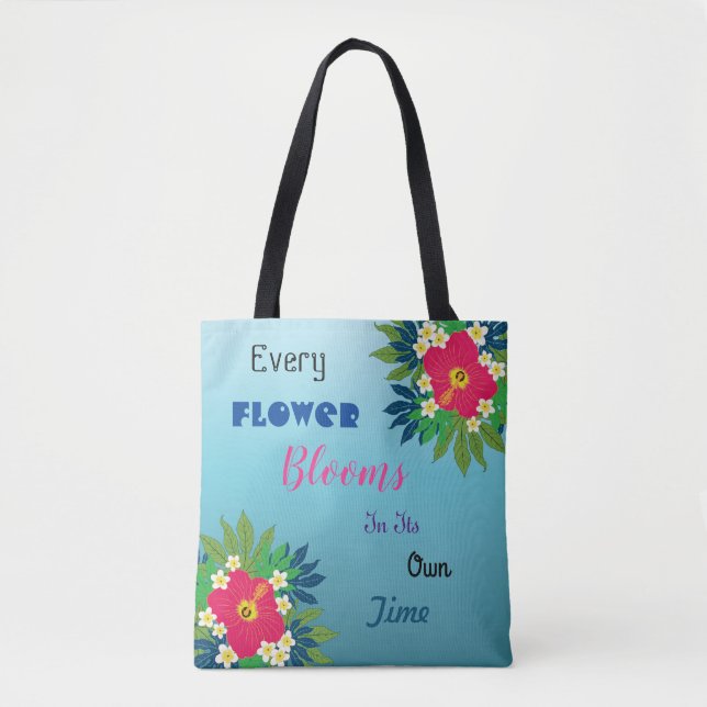 Bolsa Tote bando tropical com citação inspiradora (Frente)