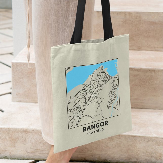 Bolsa Tote Bangor, Gwynedd City Map Tote Bag (Criador carregado)