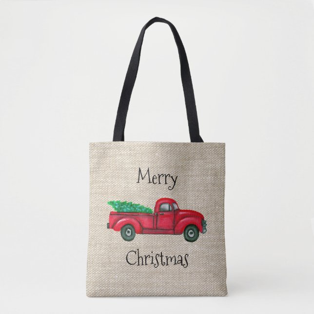 Bolsa Tote Banheira de Árvore de Natal de Caminhão Vermelho V (Frente)