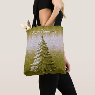 Bolsa Tote Banheira de Árvore de Natal de Férias Douradas