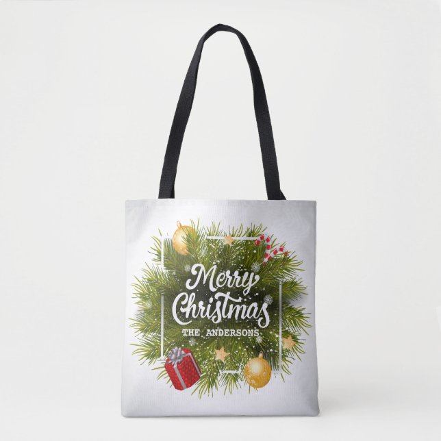 Bolsa Tote Banheira de Árvore de Natal Personalizada Elegante (Frente)