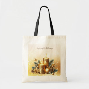 Bolsa Tote Banheira de Bandas de Natal das Velas Douradas
