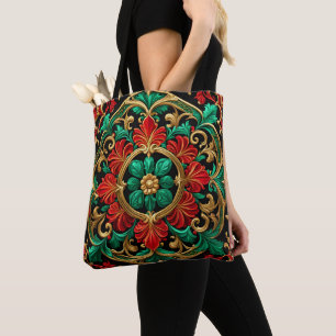 Bolsa Tote Banheira de Banheiras de Natal Vermelhos Verdes