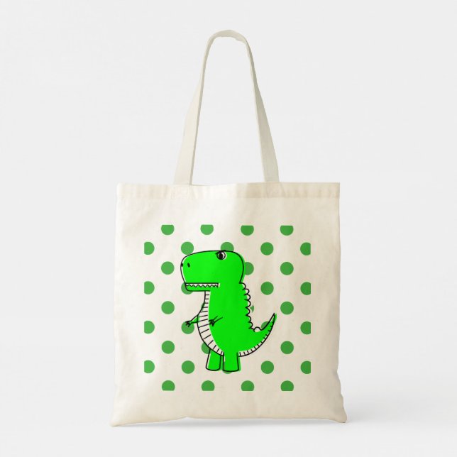 Bolsa Tote Banheira de Bolinhas Verdes do Dinossauro Verde (Verso)