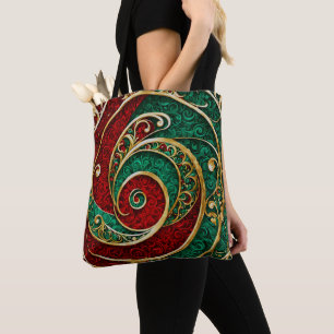 Bolsa Tote Banheira de Natal Verde Dourado Vermelho