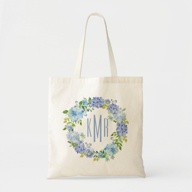 Bolsa Tote Banheira de Toques Monograma Azul Floral Personali (Frente)