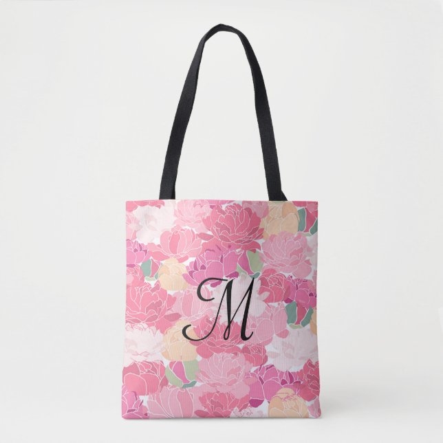 Bolsa Tote Banheira de Tota de Impressão Floral Monograma (Frente)