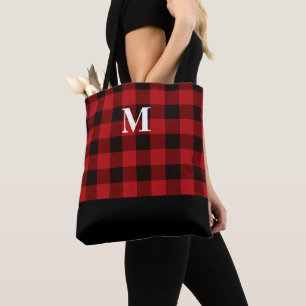 Bolsa Tote Banheira de Tota do Monograma da Xadrez Vermelha C