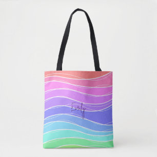 Bolsa Tote Banheira de Tota Gradiente de Faixa Colorida