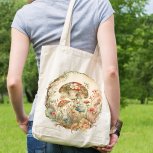 Bolsa Tote Banheira de Tote Floral e Cogumelos