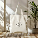 Bolsa Tote Banheira de Tote Mínima Preta e Branca<br><div class="desc">Esta mala de tote minimalista,  negra e branca,  é o presente perfeito para apresentar suas madrinhas e madrinha de casamento para um casamento rústico. O design simples e elegante apresenta a tipografia de scripts clássicos e ricos em preto e branco.</div>