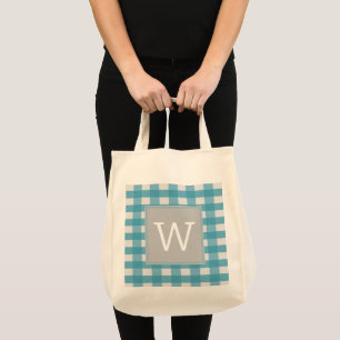 Bolsa Tote Banheira do Monograma da Xadrez de Buffalo Azul
