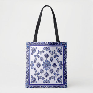 Bolsa Tote Banheira Floral Azul Elegante   Na moda e versátil