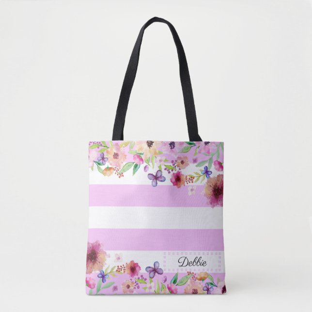 Bolsa Tote Banheira Floral Brilhante De Tota Com Lavanda Em B (Frente)
