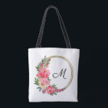 Bolsa Tote Banheira Floral da Terra Floral do Jardim Cor-de-R<br><div class="desc">Ofereça esta bela bolsa de tote personalizada com anéis de ouro e flores de jardim em tons de rosa e personalizada com um monograma em letra chic. CORRESPONDENTE A ITENS na nossa loja.</div>
