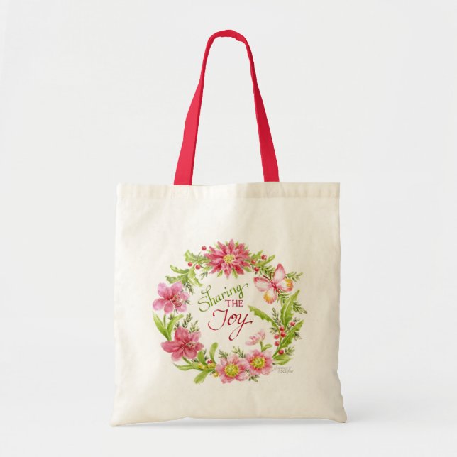 Bolsa Tote Banheira Floral de Toalha de Natal (Frente)